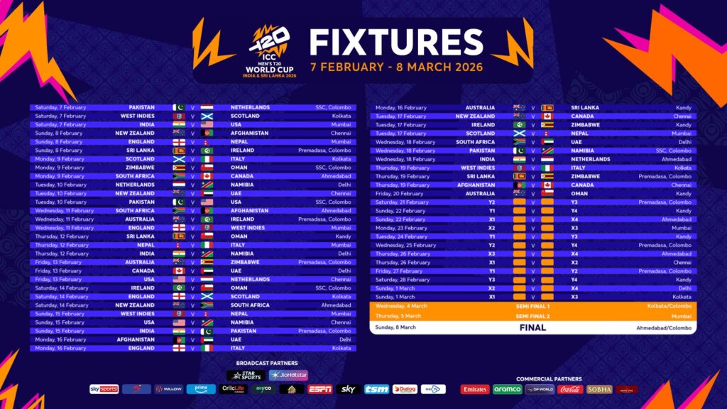 T20 World Cup 2026 live fixture 