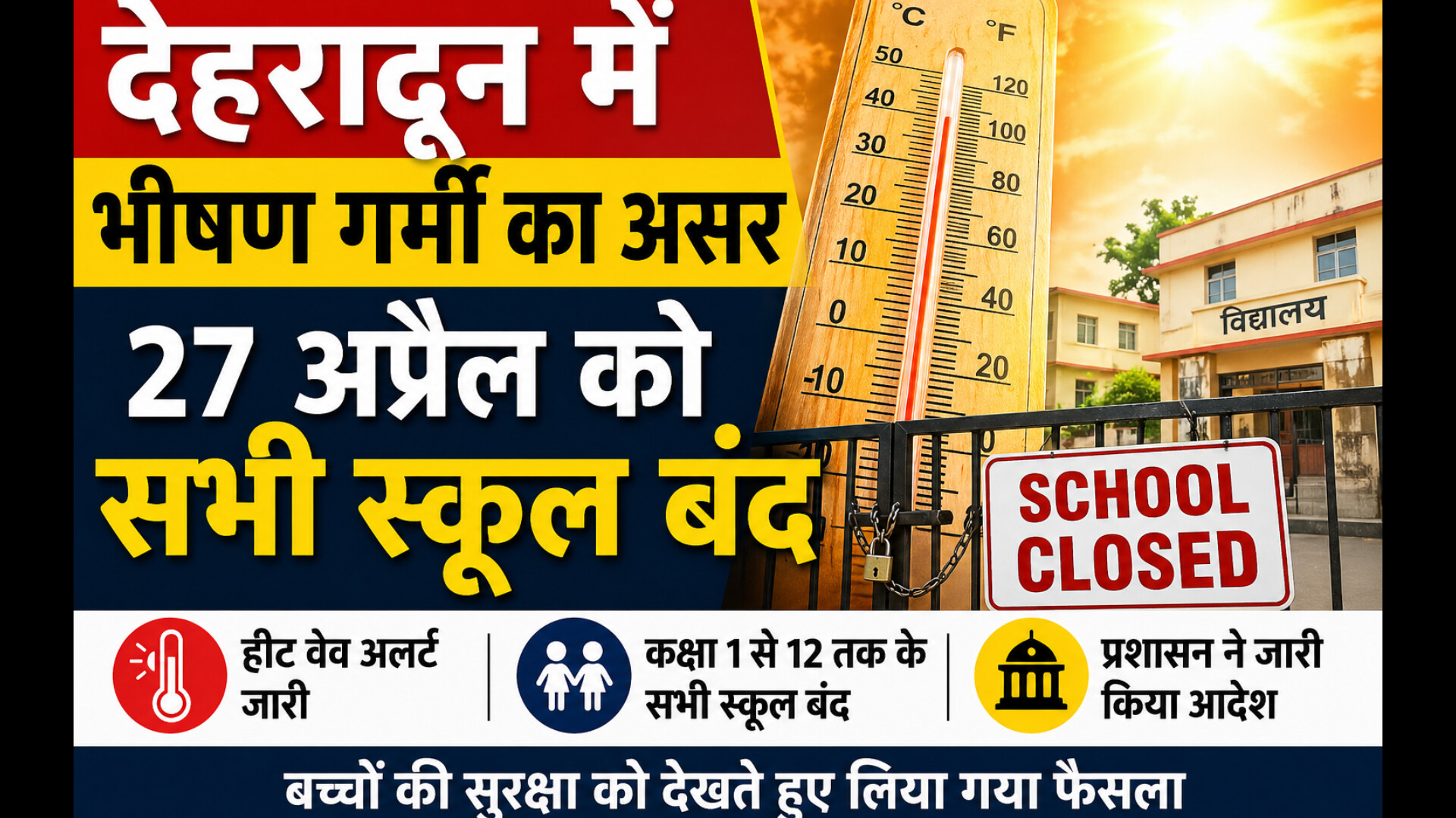 देहरादून में भीषण गर्मी के चलते 27 अप्रैल को सभी स्कूल आंगनबाड़ी बंद