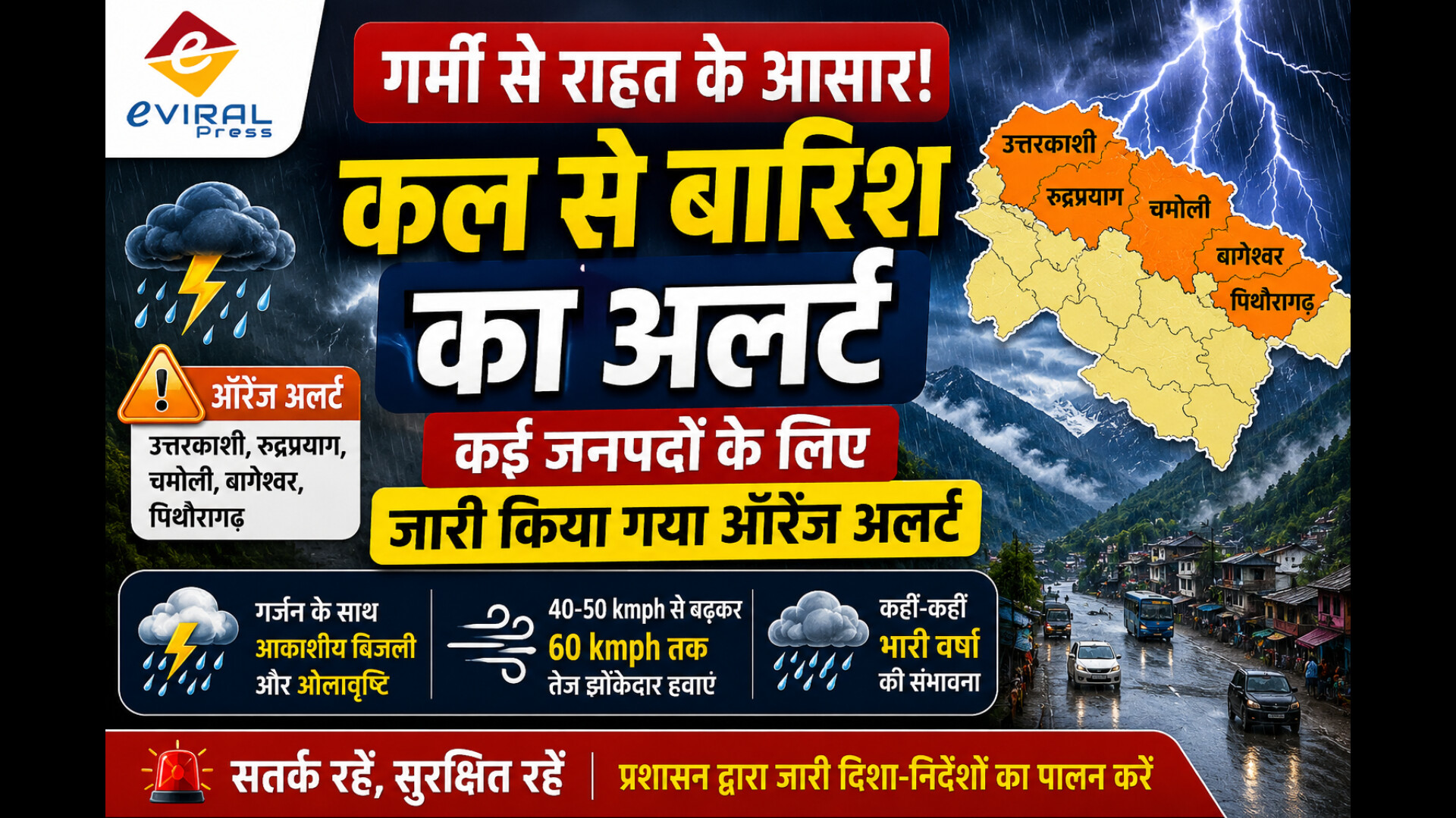 गर्मी से राहत की दस्तक! उत्तराखंड में बारिश-ओलावृष्टि का ऑरेंज अलर्ट, कई जिलों में 60 KM/H की आंधी का खतरा