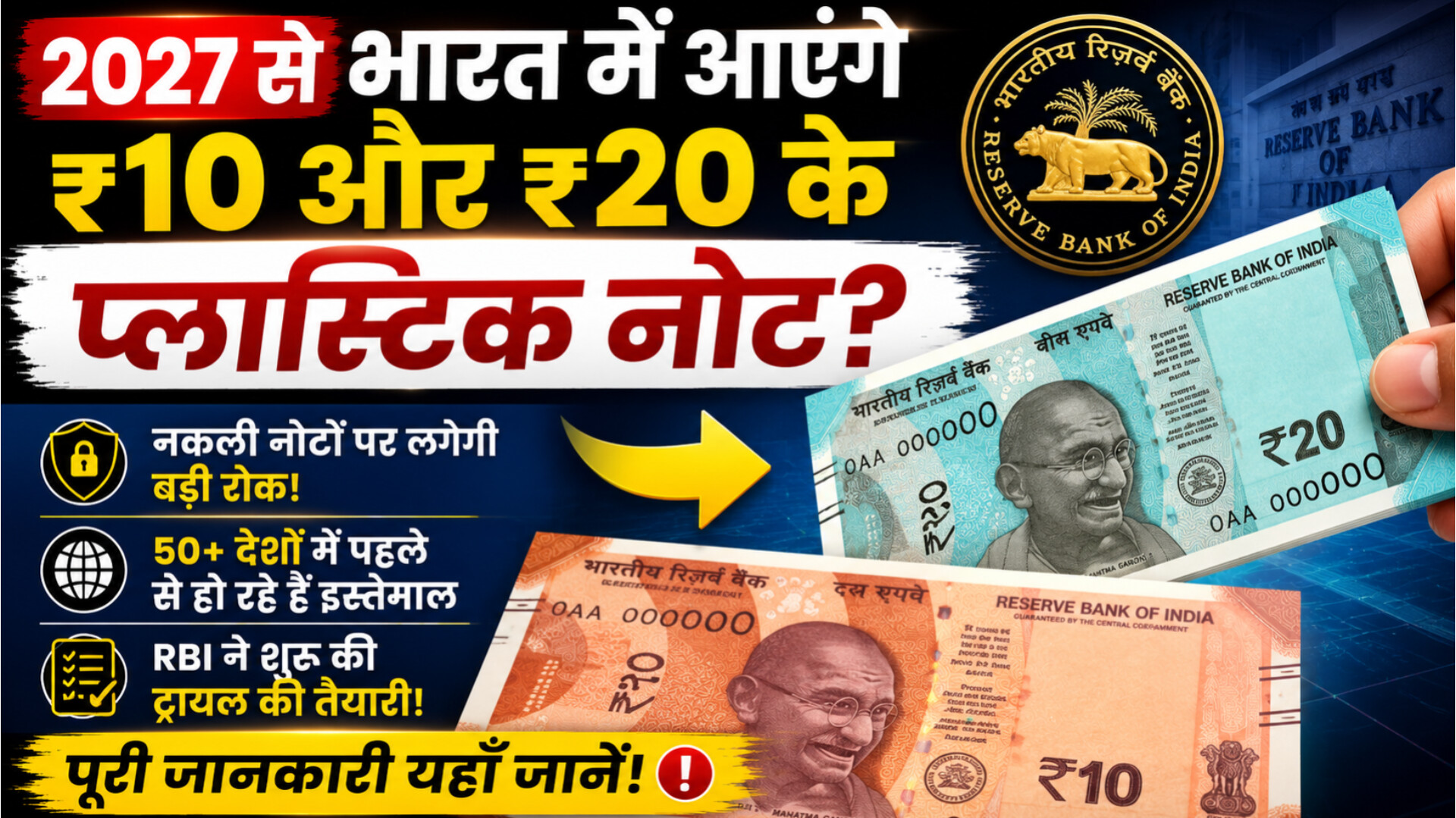 2027 से ₹10 और ₹20 के Polymer Currency Notes लाने की तैयारी में RBI, जानिए कितना बड़ा होगा यह बदलाव